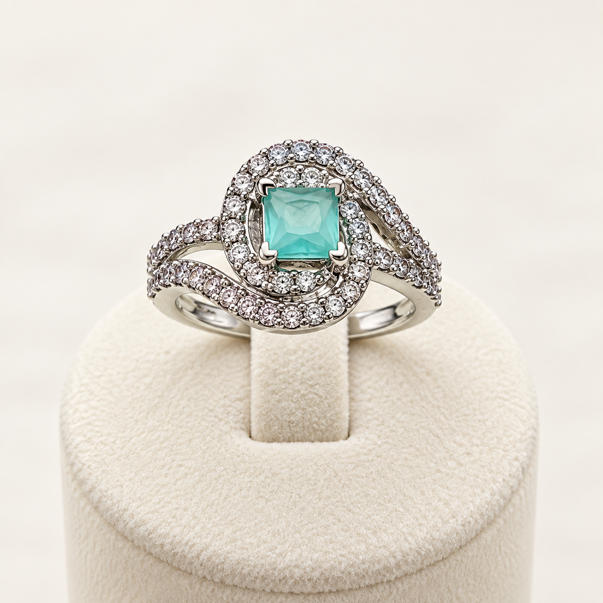 Aqua Halo Twist Ring