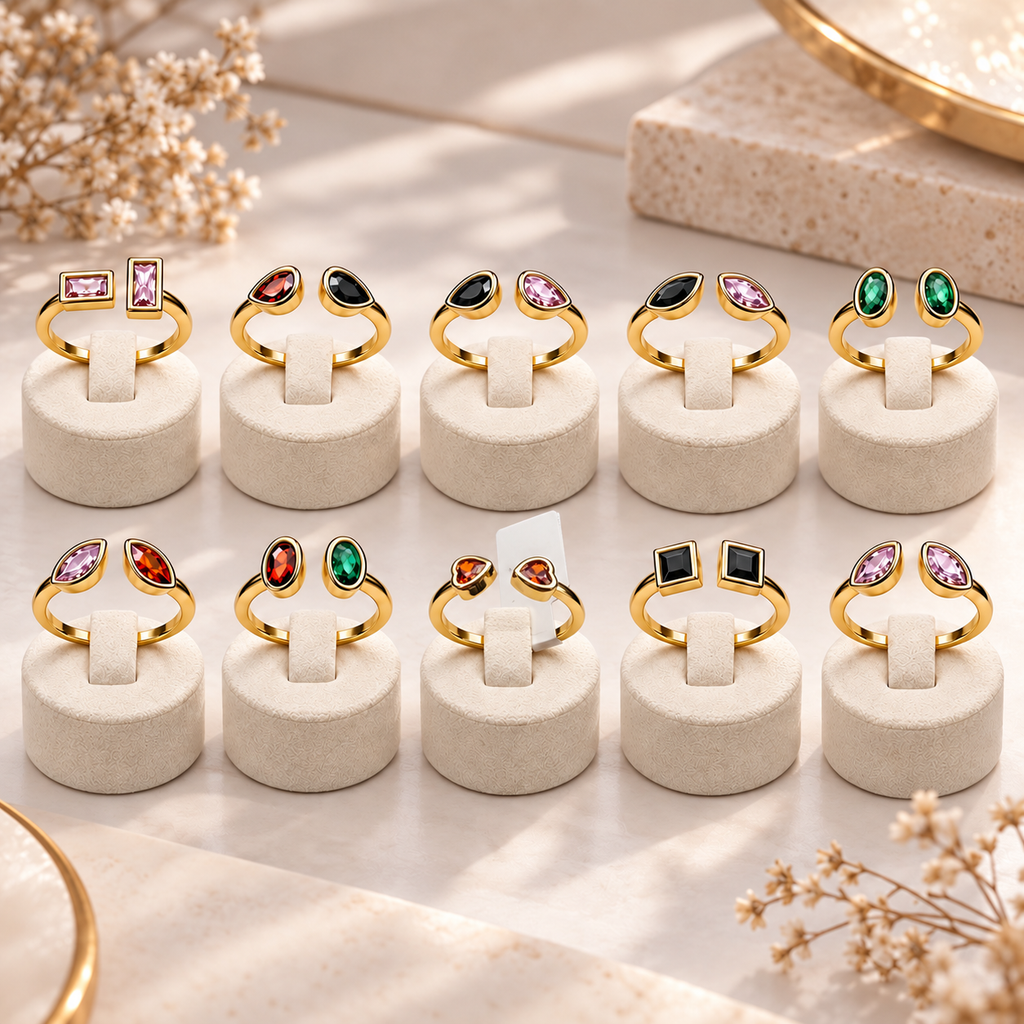 Golden Duo Gem Adjustable Ring Collection