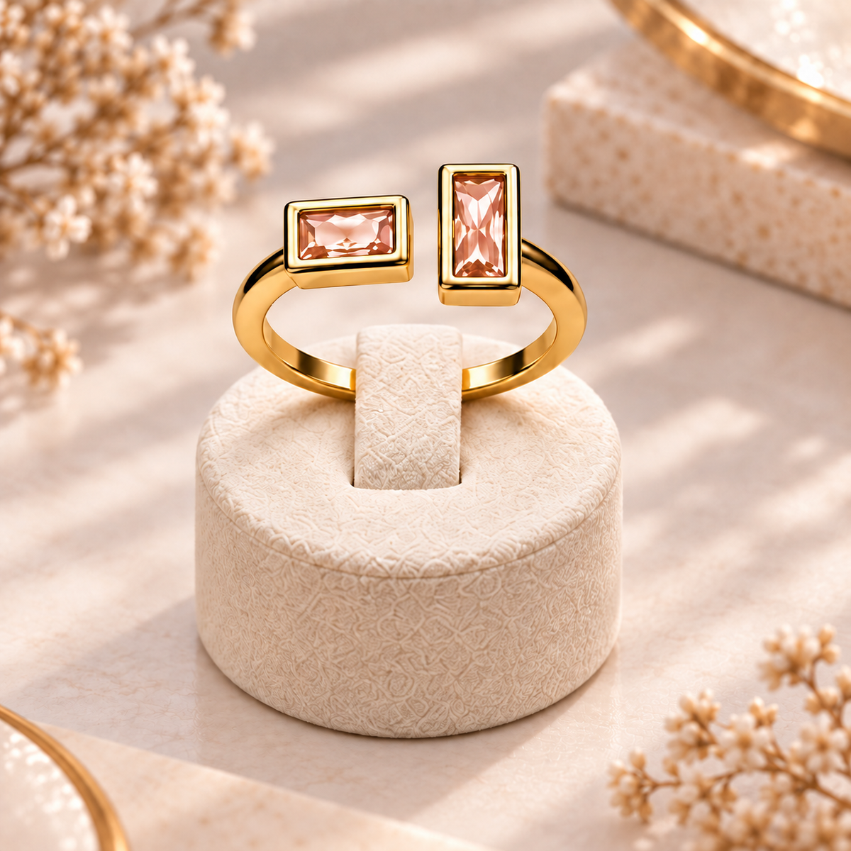 Golden Duo Gem Adjustable Ring Collection