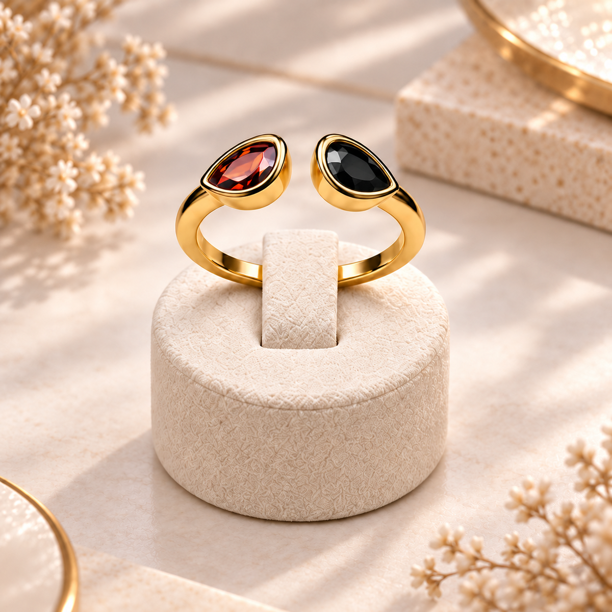 Golden Duo Gem Adjustable Ring Collection