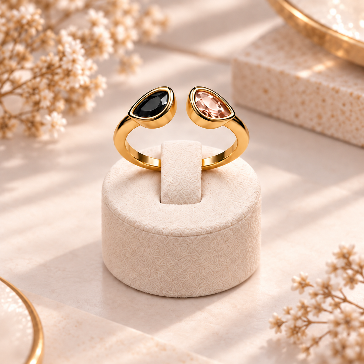Golden Duo Gem Adjustable Ring Collection