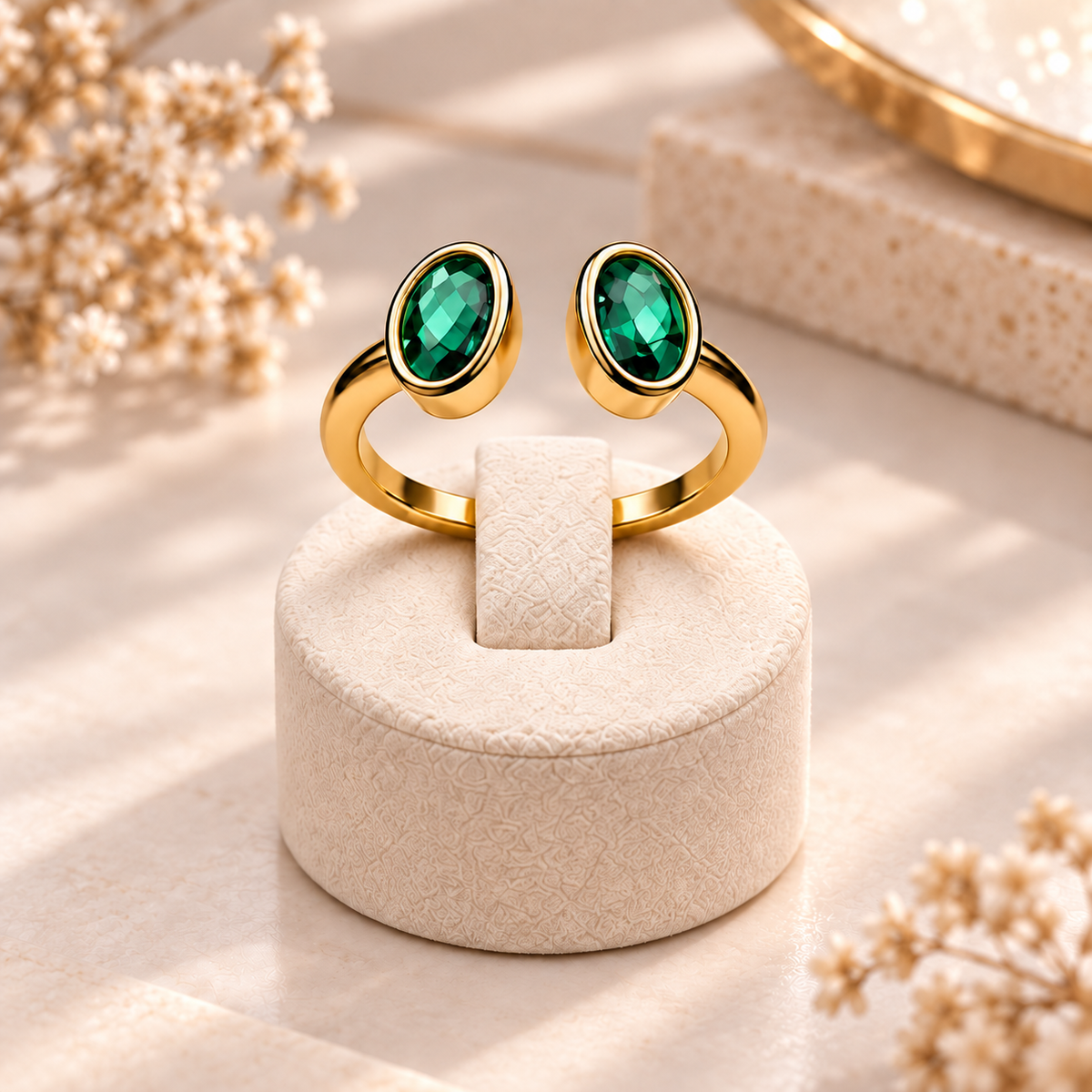 Golden Duo Gem Adjustable Ring Collection