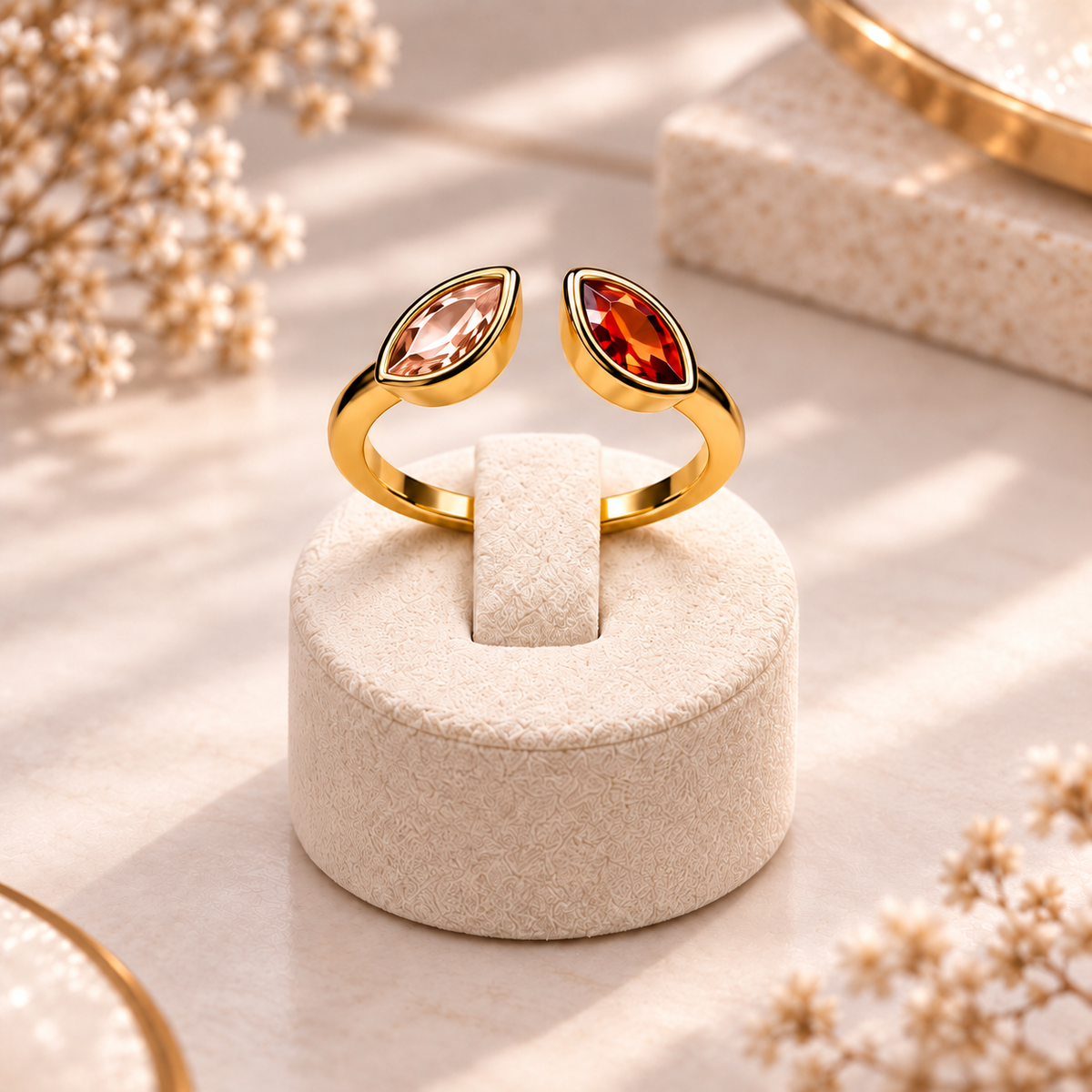 Golden Duo Gem Adjustable Ring Collection