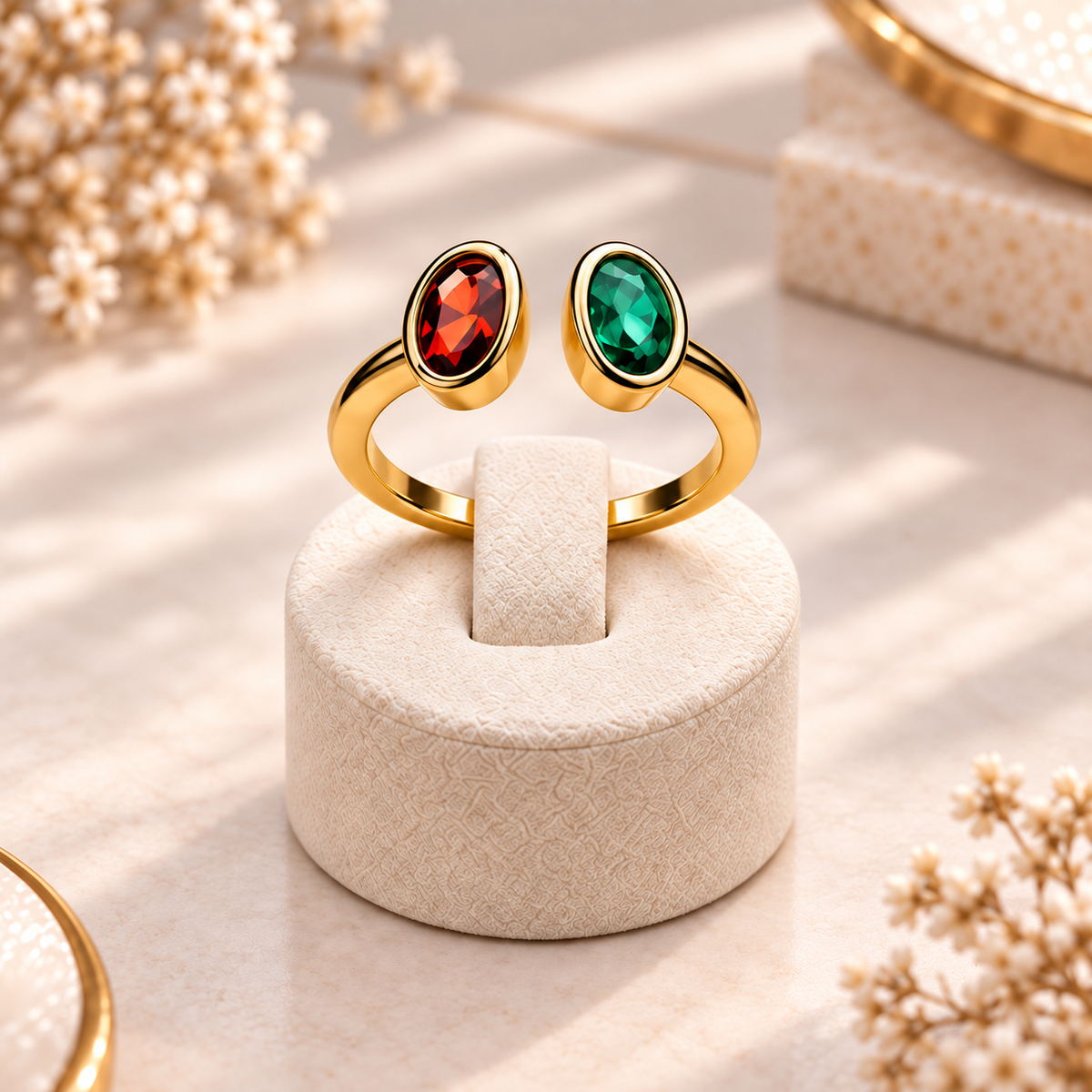 Golden Duo Gem Adjustable Ring Collection