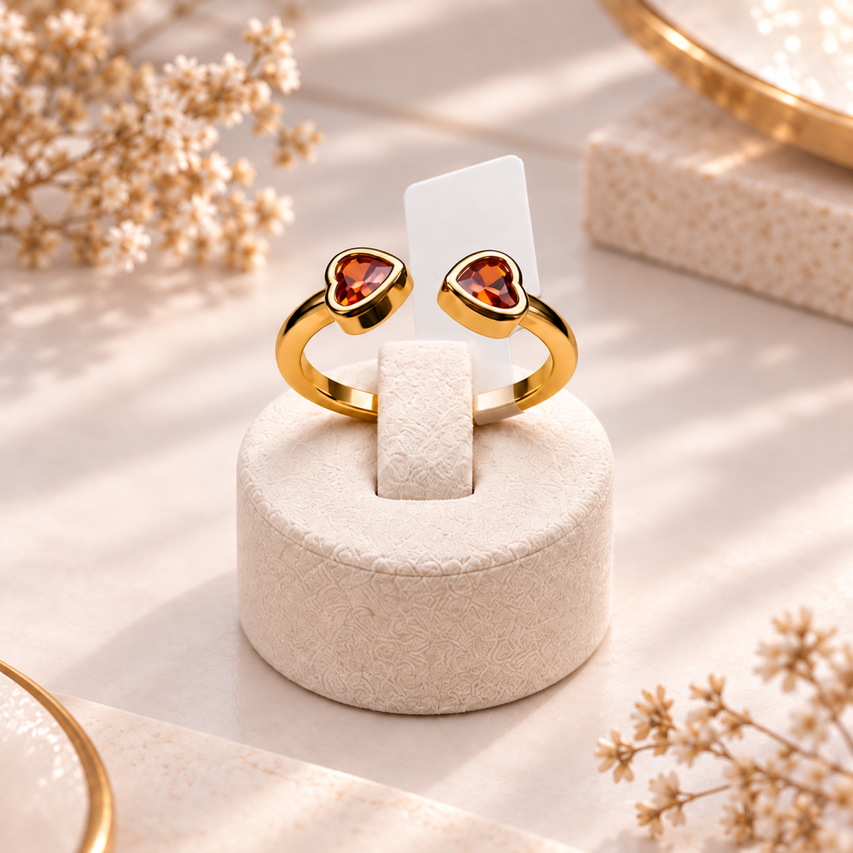 Golden Duo Gem Adjustable Ring Collection