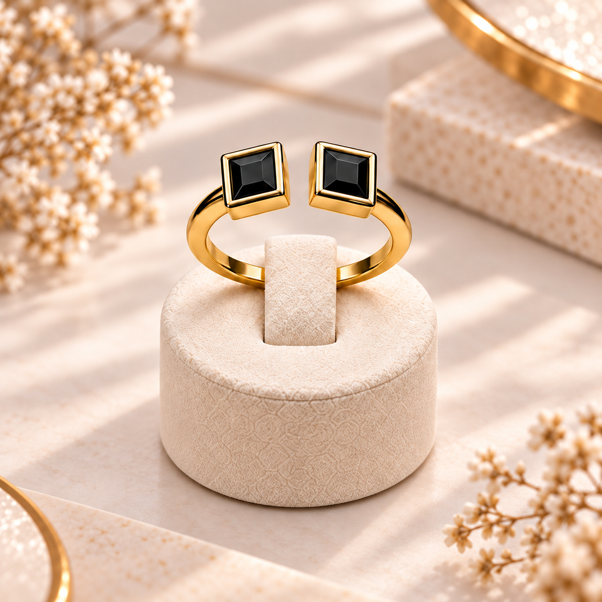 Golden Duo Gem Adjustable Ring Collection