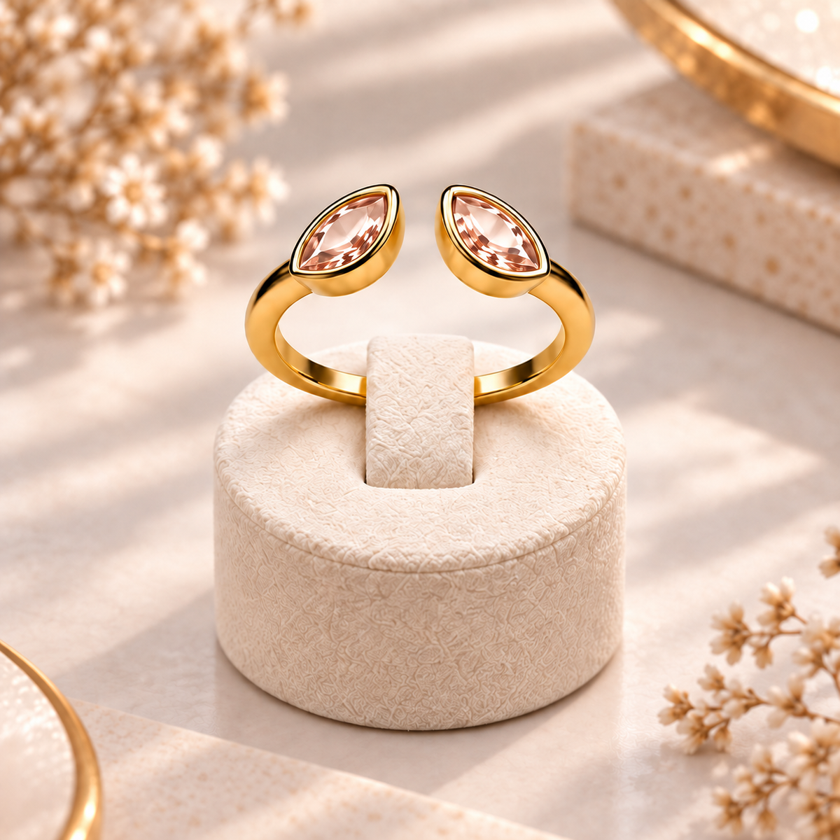 Golden Duo Gem Adjustable Ring Collection