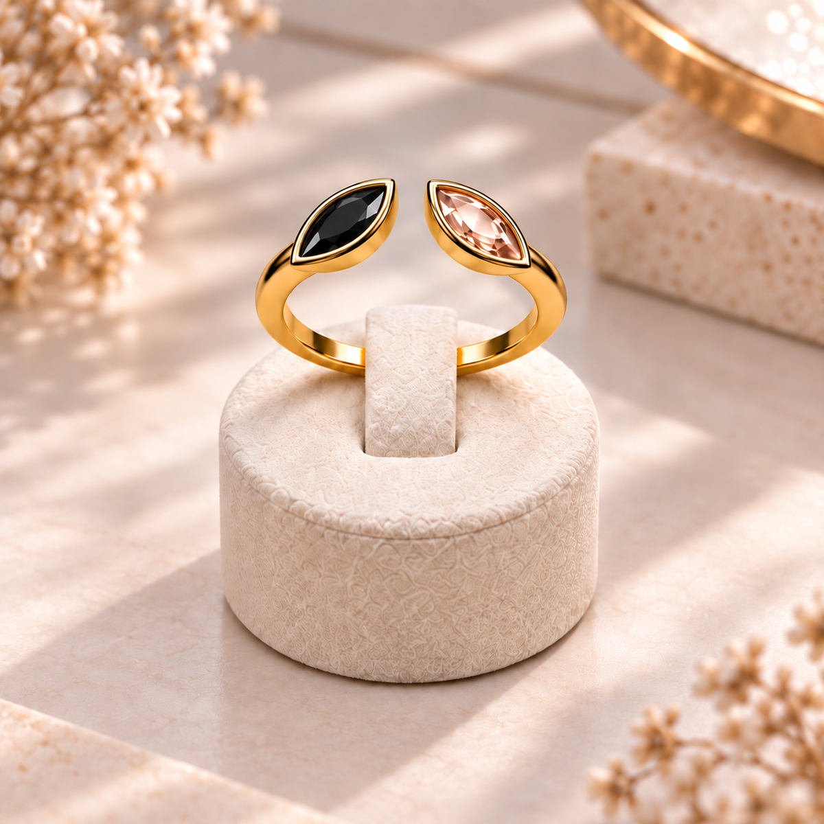 Golden Duo Gem Adjustable Ring Collection
